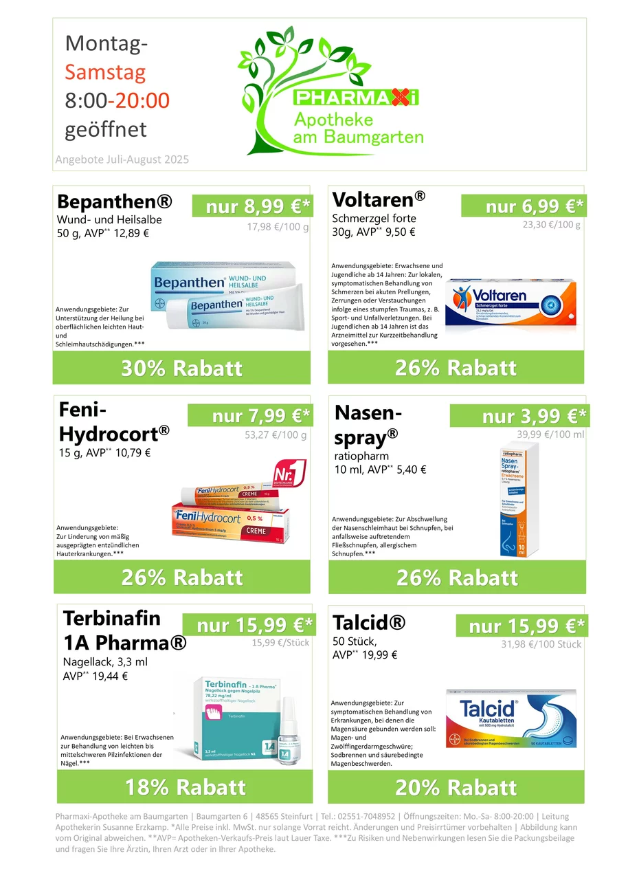Hier sieht man die aktuellen Angebote der Pharmaxi-Apotheke am Baumgarten.