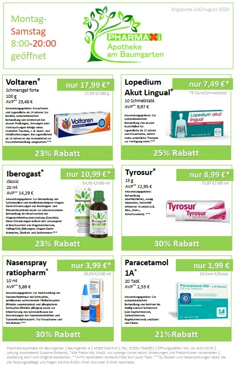 Aktuelle Angebote der Pharmaxi-Apotheke am Baumgarten